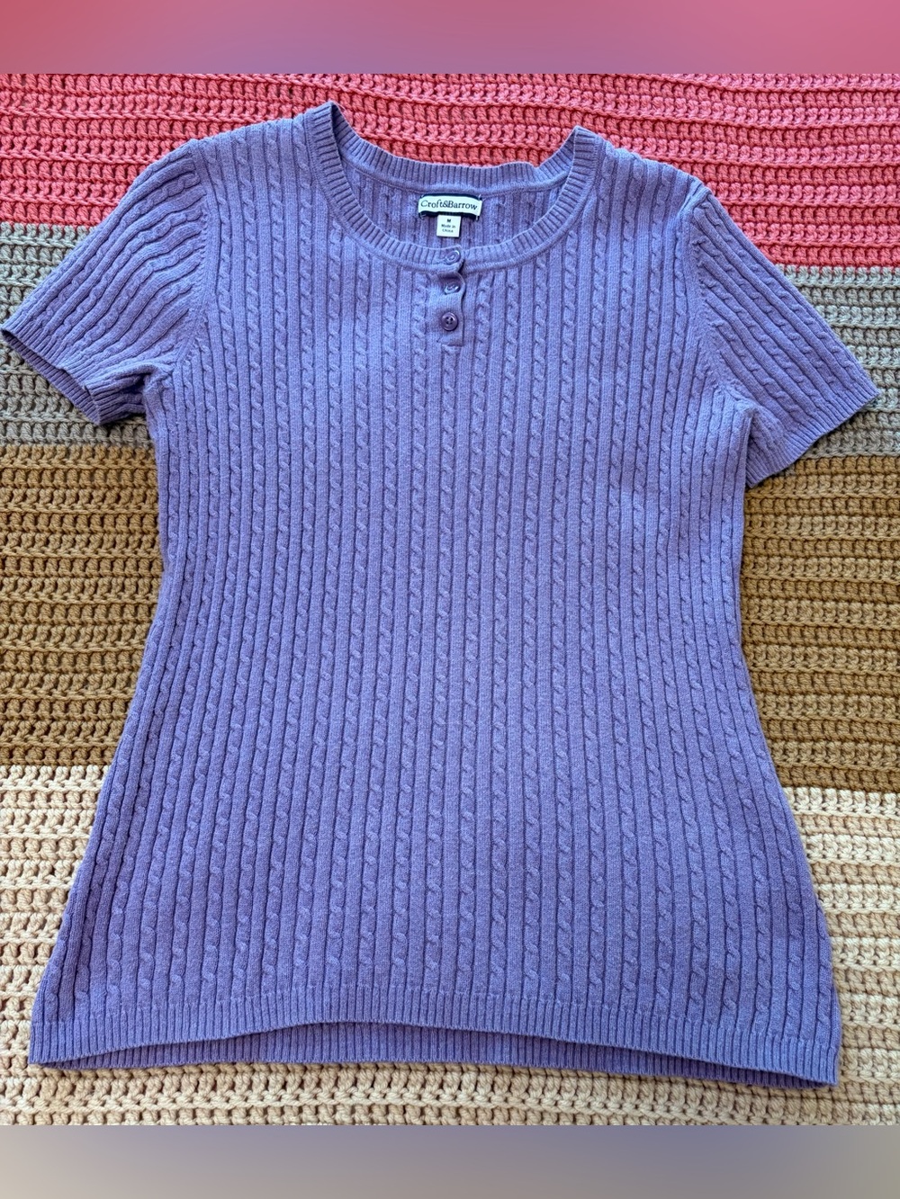 Croft & Barrow Lavender Ribbed Short Sleeve Sweater 100% Cotton